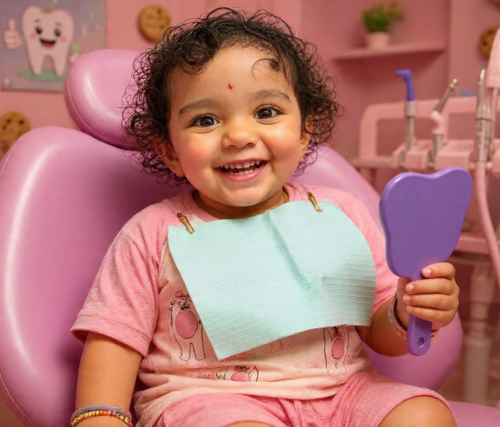 Happy pediatric patient smiling during visit at Bliss Dental Care